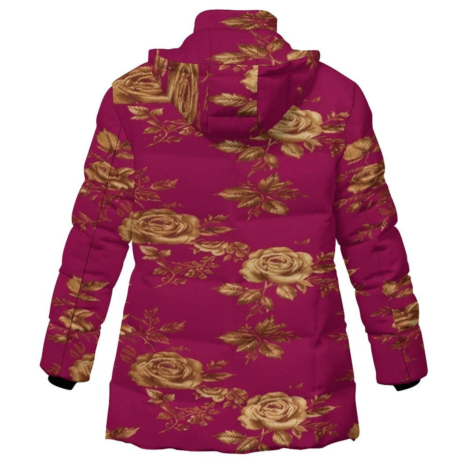 Rich and Rich Women's Fuschia with Gold Roses Hooded Puffer Coat