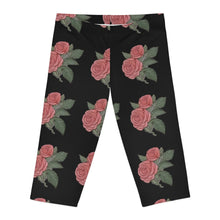 Load image into Gallery viewer, Floral Rose Women&#39;s Capri Leggings, Stylish Workout Pants, Casual Wear, Spring Fashion, Gift for Her, Feminine Activewear

