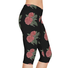 Load image into Gallery viewer, Floral Rose Women&#39;s Capri Leggings, Stylish Workout Pants, Casual Wear, Spring Fashion, Gift for Her, Feminine Activewear
