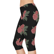 Load image into Gallery viewer, Floral Rose Women&#39;s Capri Leggings, Stylish Workout Pants, Casual Wear, Spring Fashion, Gift for Her, Feminine Activewear
