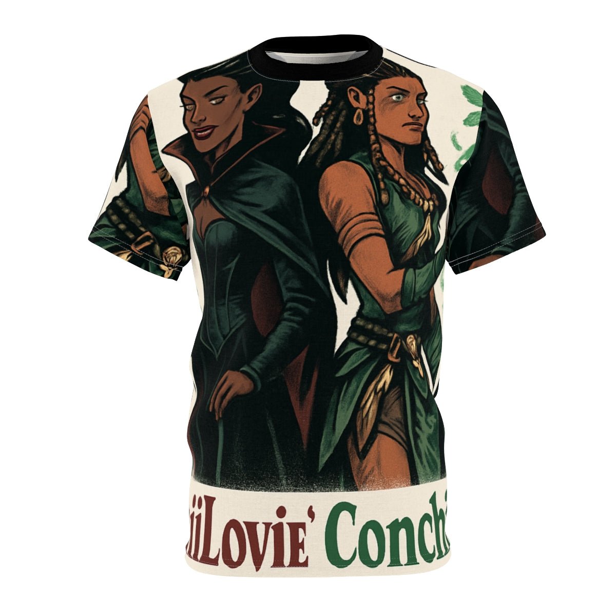 Unisex polyester t-shirt with bold fantasy all-over print and ribbed crew neck — alternate view
