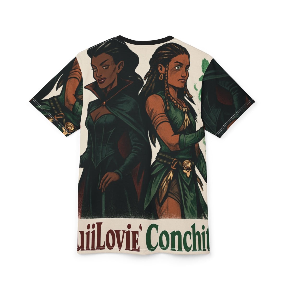 Unisex polyester t-shirt with bold fantasy all-over print and ribbed crew neck — product detail
