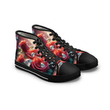 High-top women's sneakers with full-wrap floral diamond print and white sole — alternate view