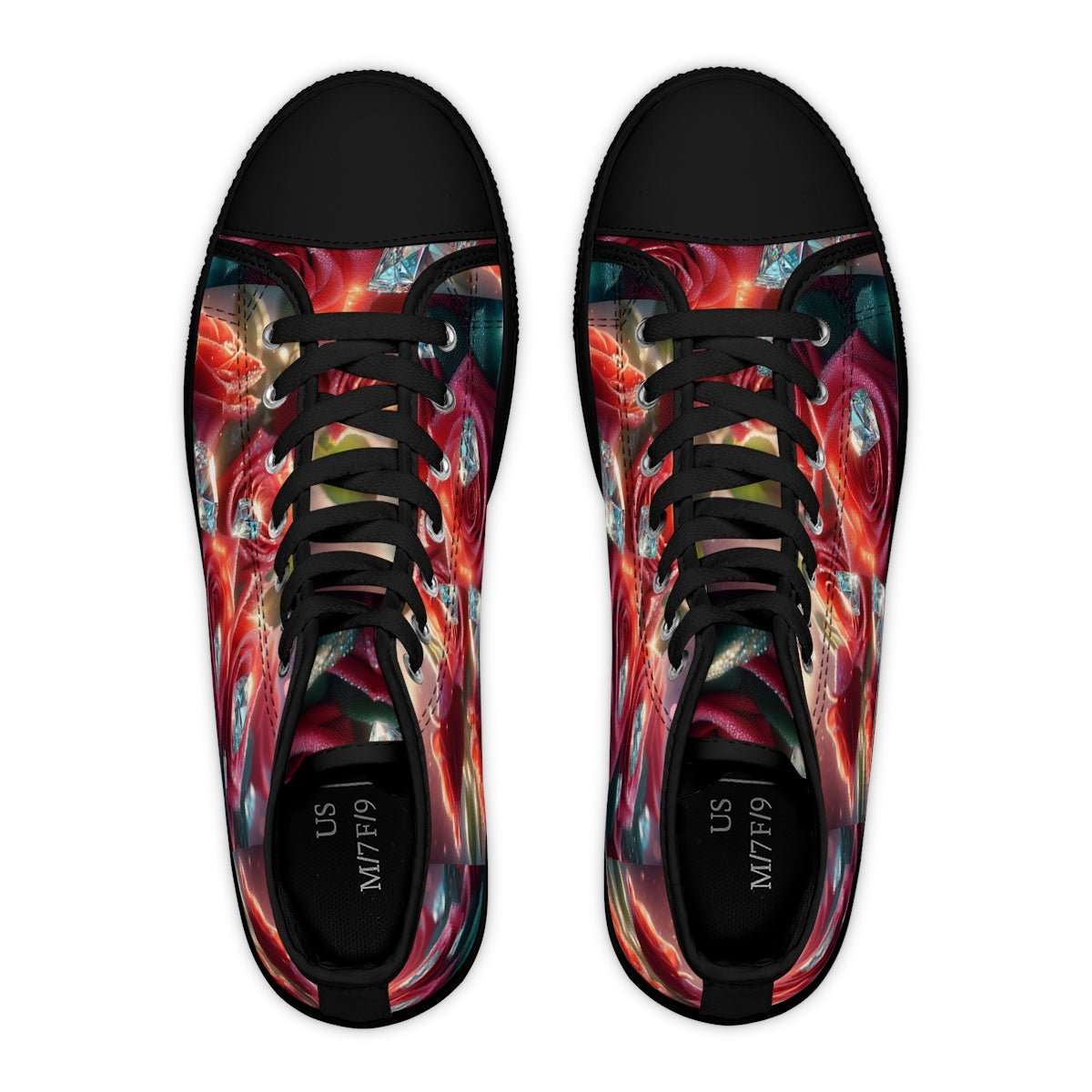 High-top women's sneakers with full-wrap floral diamond print and white sole — additional view 6