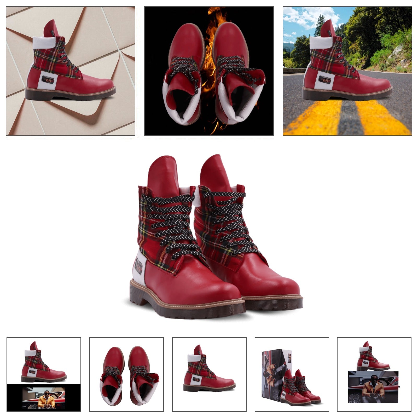 Redd_Man_Series Classic Street Hightop Boot in vibrant red Italian leather by Desiree Sims