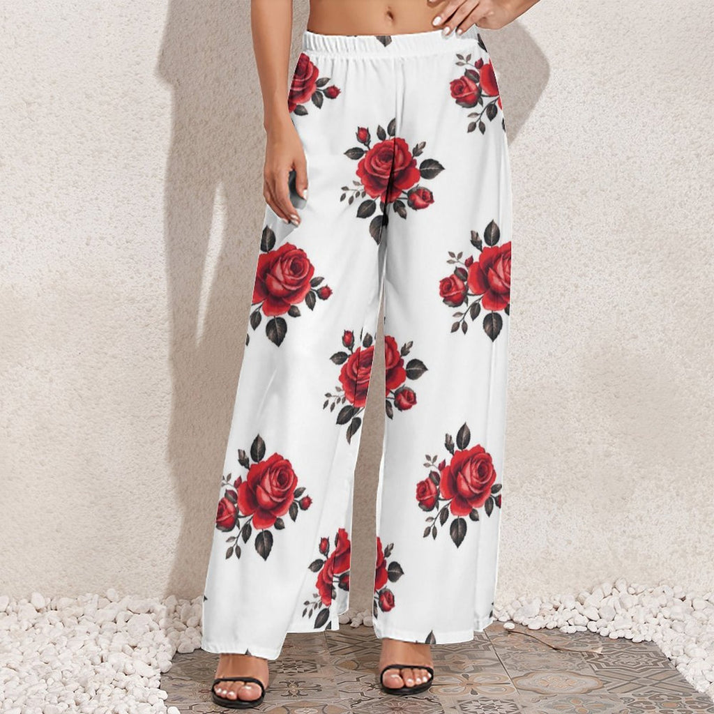 Rich and Rich Women’s Red Roses Wide Leg Pants and Double Breasted Blazer Set | Floral Two-Piece Outfit