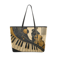 Load image into Gallery viewer, Rich and Rich Jazz Upright Bass Women's PU Leather Beige Tote Chic Leather Tote Bag (Model 1709) - Rich and Rich Homeopportunities
