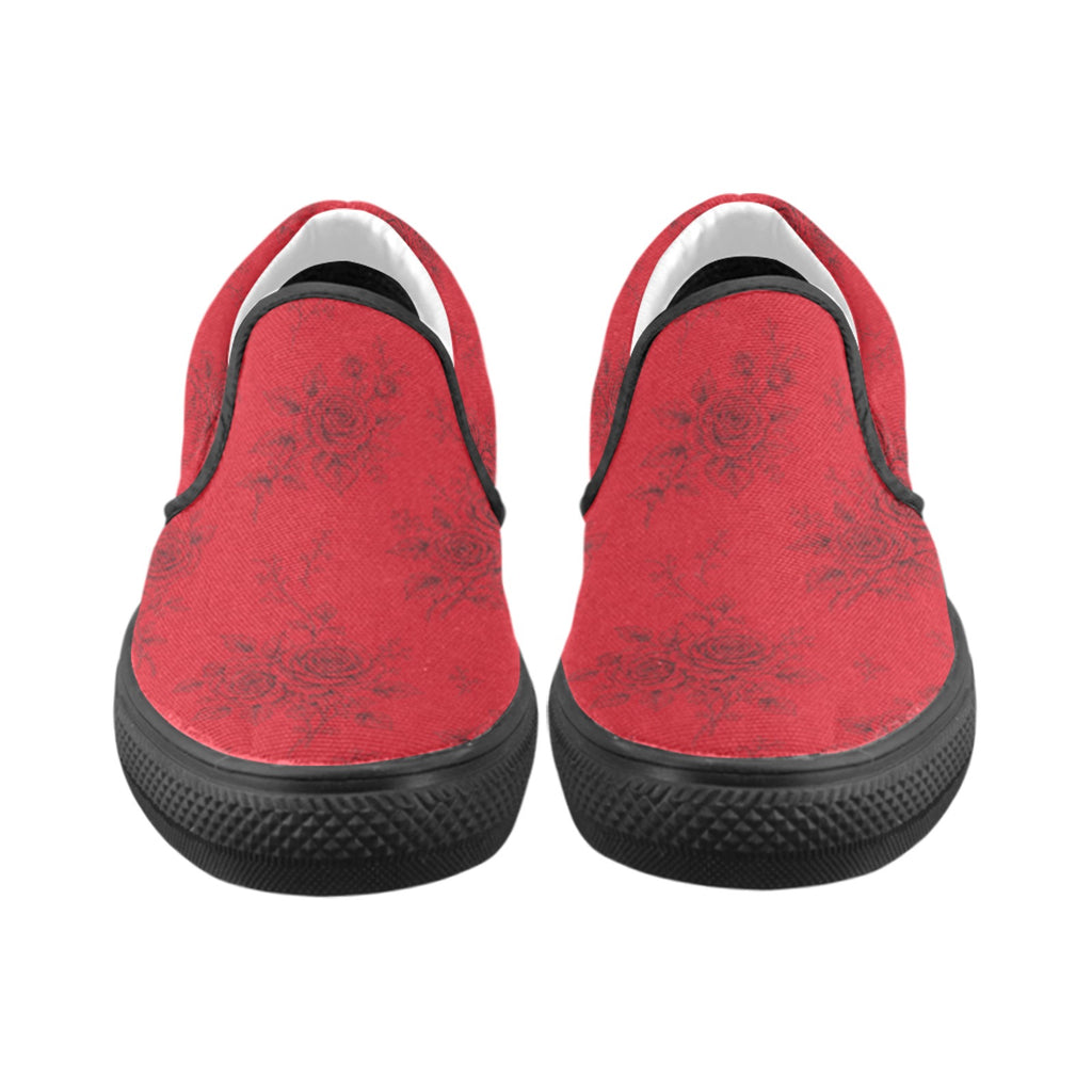 Rich and Rich Red Roses Women’s Slip On Canvas Shoes | Floral Casual Sneakers for Women