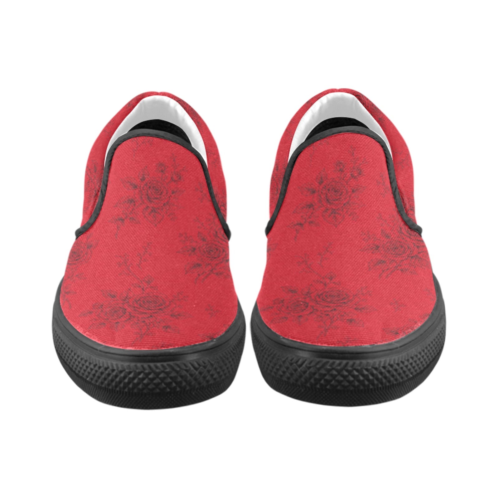 Rich and Rich Red Roses Women’s Slip On Canvas Shoes | Floral Casual Sneakers for Women