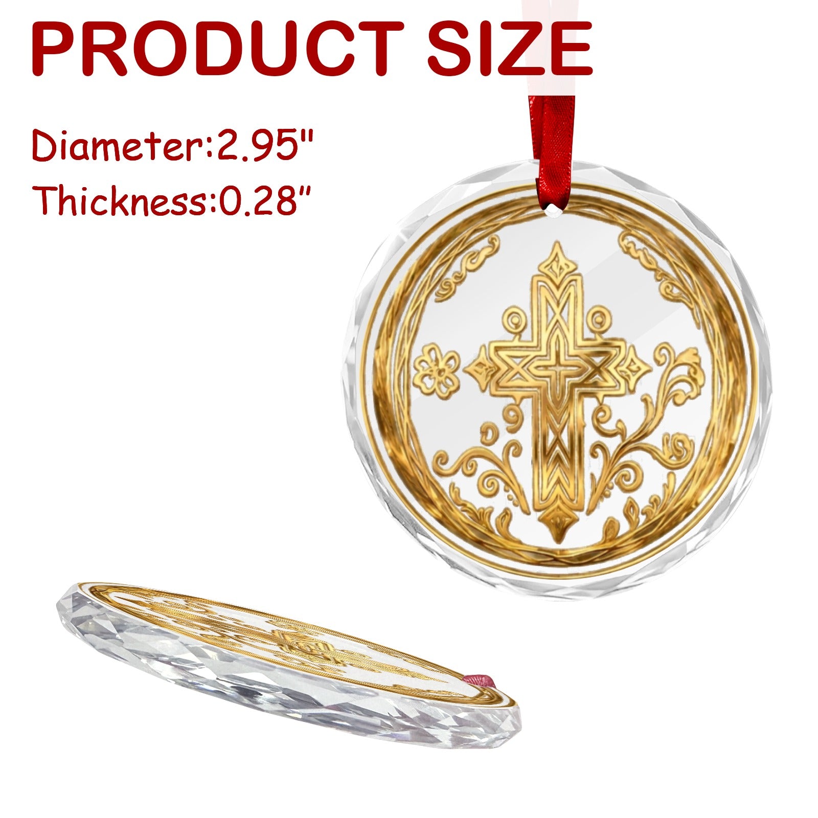 Rich and Rich Ethiopian Cross Round Crystal Glass Ornament