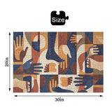 Abstract mosaic-style 1000-piece wooden puzzle featuring repeated colorful hand forms — product detail