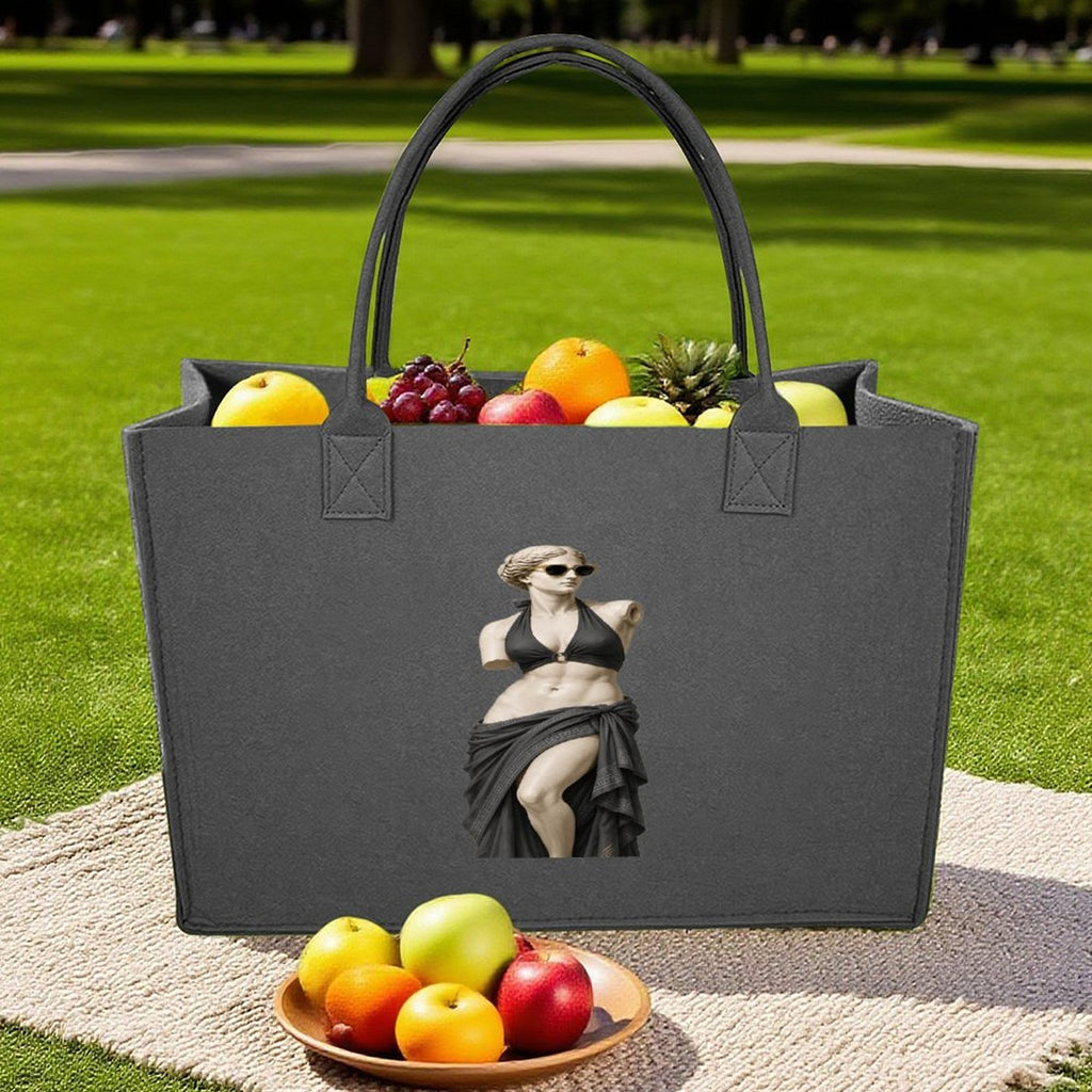 Rich and Rich Modern Goddess Dark Gray Felt Tote Bag | Durable Reusable Everyday Shopping Tote | Made in USA - Rich and Rich Homeopportunities
