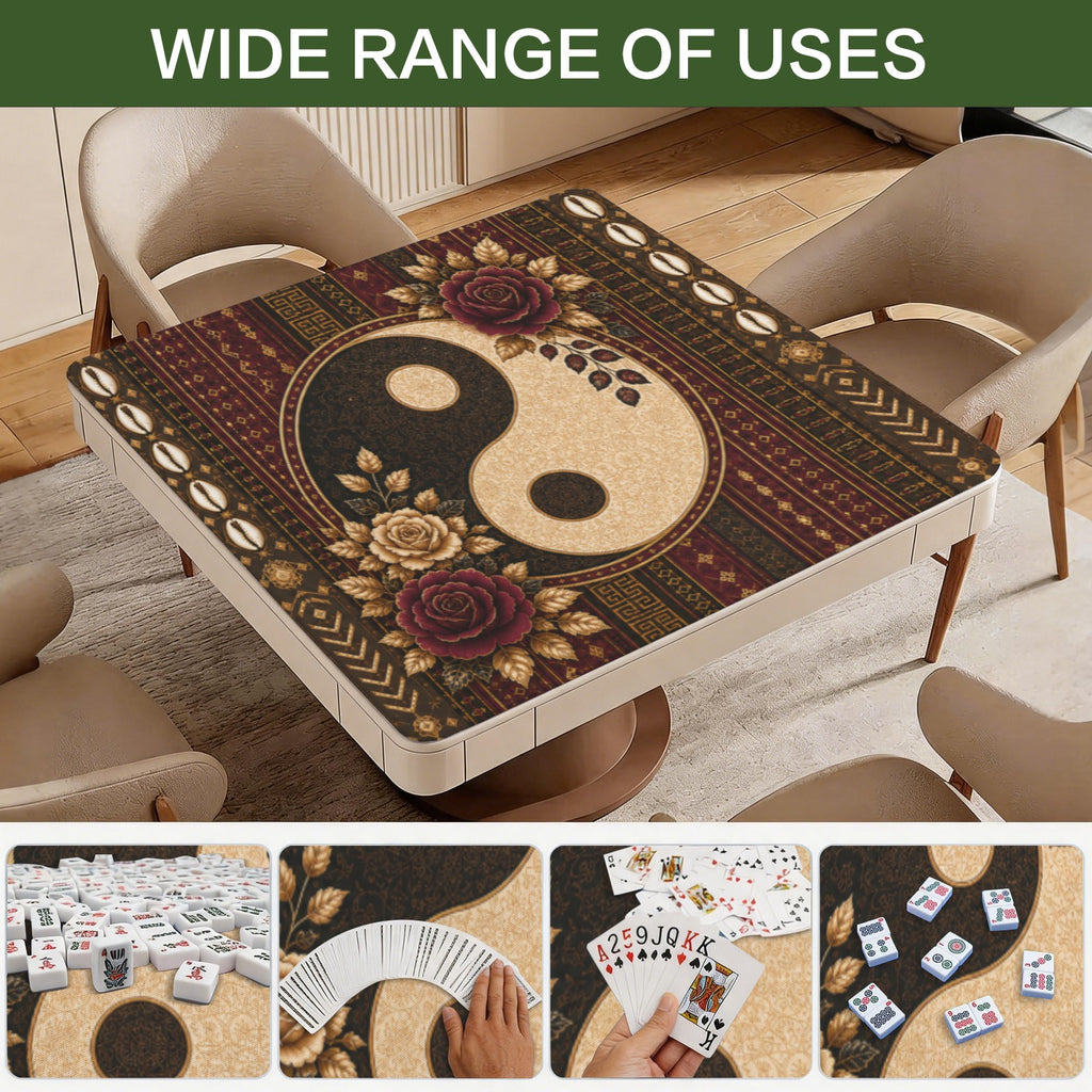 Rich and Rich Harmony Heritage Mahjong Table Mat 33x33 Inch – Stitched Edge, Non-Slip Rubber Backing, 2mm Game Mat with Storage Bag - Rich and Rich Homeopportunities