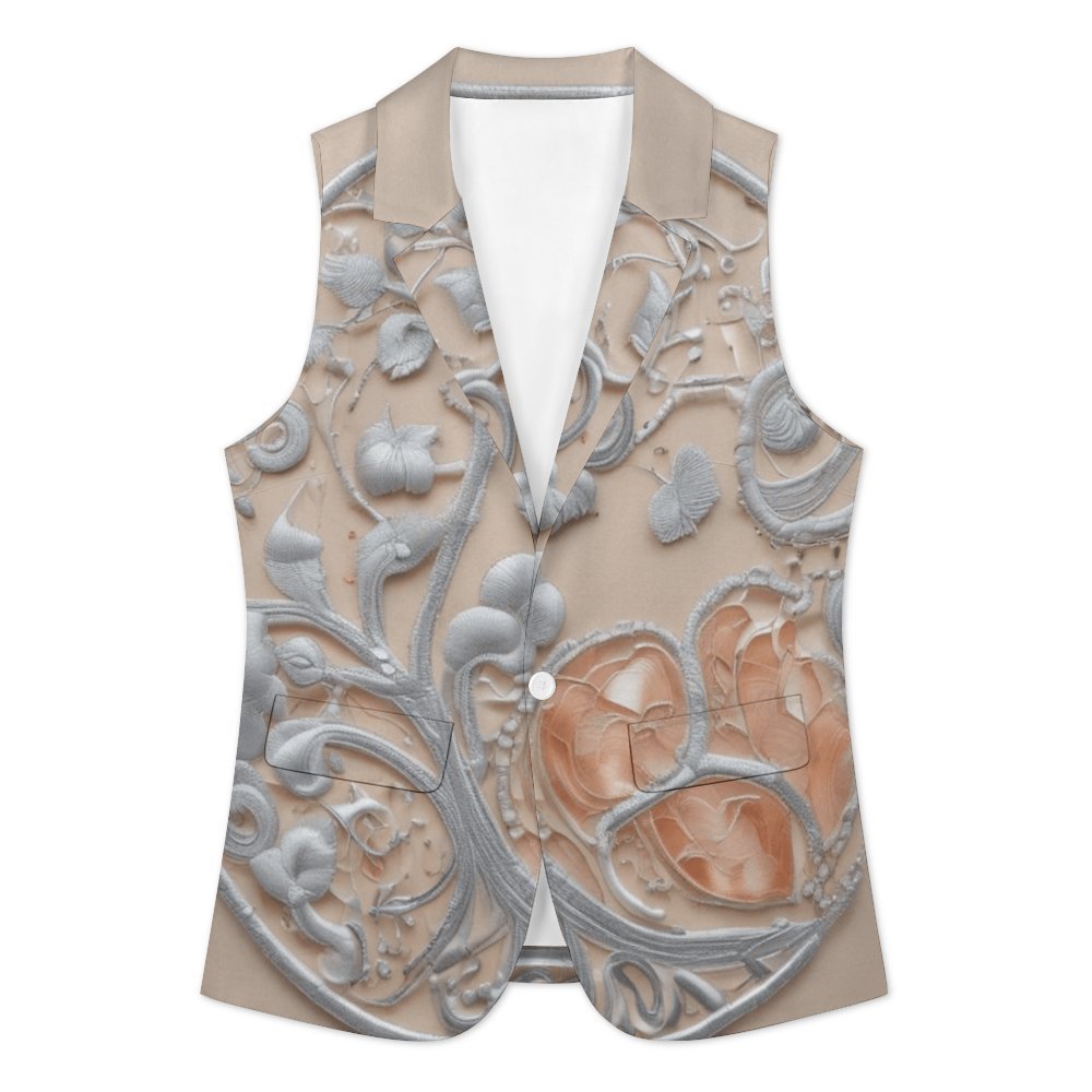 Women's sleeveless blazer vest in worsted wool with open front and turn-down collar
