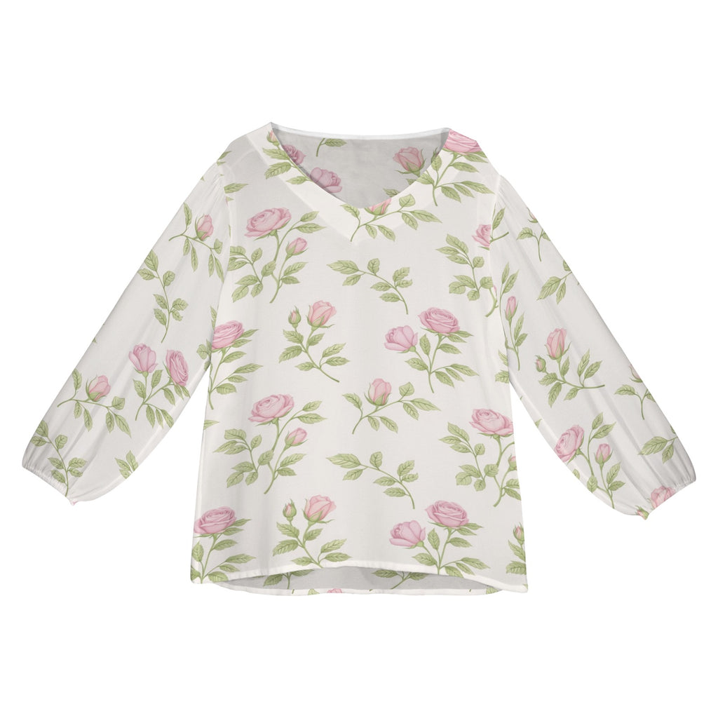 Rich and Rich Pink Floral Puff Sleeve Women's Blouse with loose fit and floral print