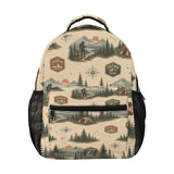 Beige 17-inch backpack with front pocket, mesh side pockets, padded straps, and orange buckle detail — additional view 7