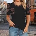 Rich and Rich Red Rose Women's Black Puff Sleeve T-Shirt with floral print