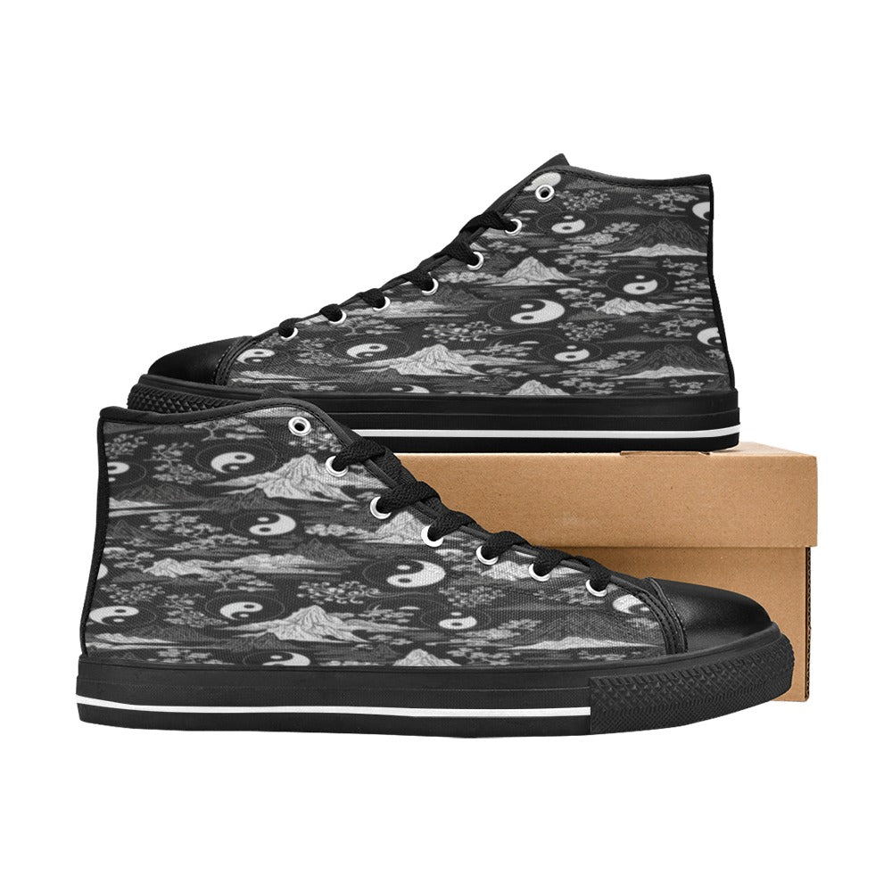 Rich and Rich Men's Feng Shui Black and White High Top Canvas Sneakers