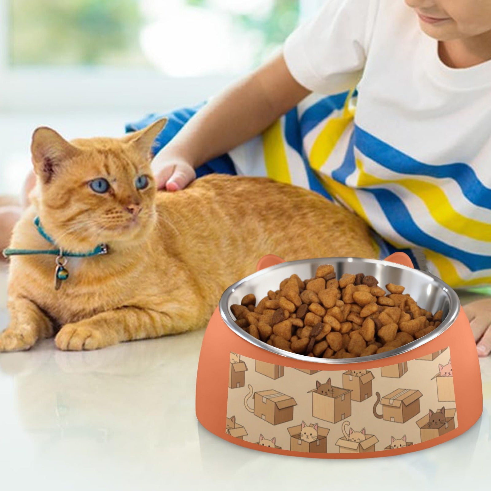 Rich and Rich Cat In The Box Orange Pet Bowl - Rich and Rich Homeopportunities
