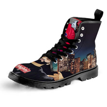 Load image into Gallery viewer, Men&#39;s Lace Up Caricature Canvas Black Boots
