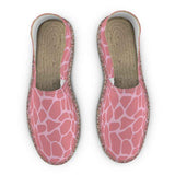 Handmade unisex espadrilles with pink abstract print and slip-on profile for casual wear — rear view