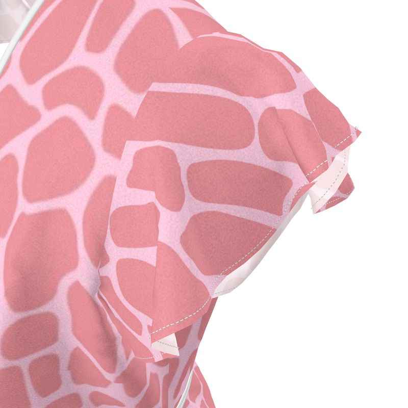 Pink sleeveless wrap tea dress with flounced hem and abstract pattern — additional view 10