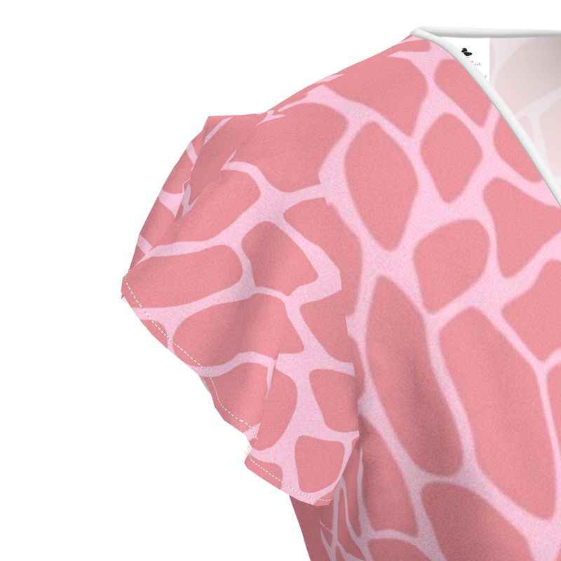 Pink sleeveless wrap tea dress with flounced hem and abstract pattern — additional view 11