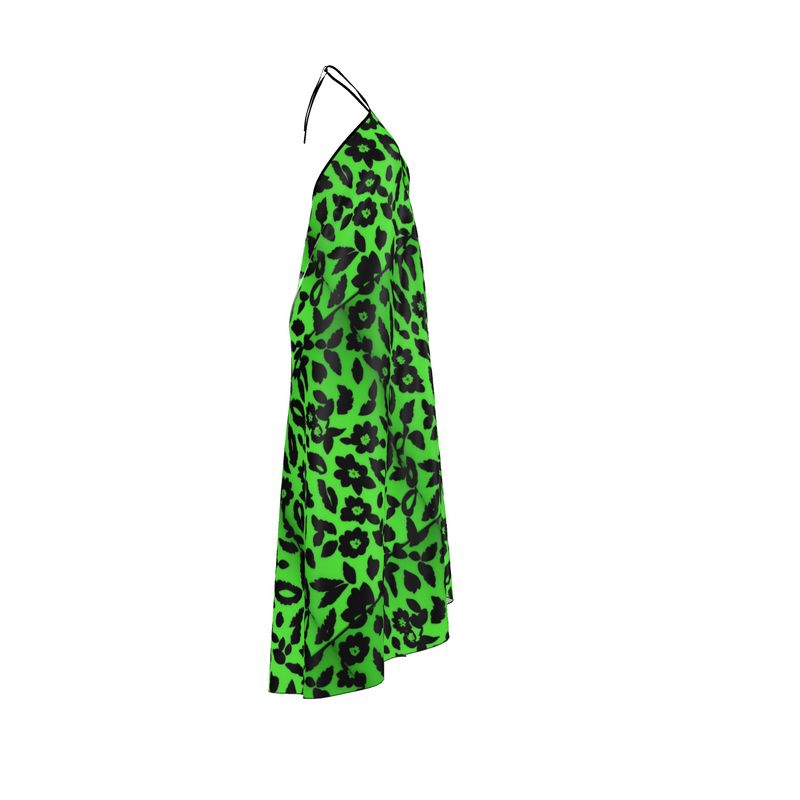 Rich and Rich green abstract women's backless halterneck dress with optional train