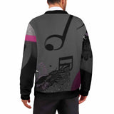Men's magenta, black and gray v-neck cardigan with five-button front and long sleeves — product detail