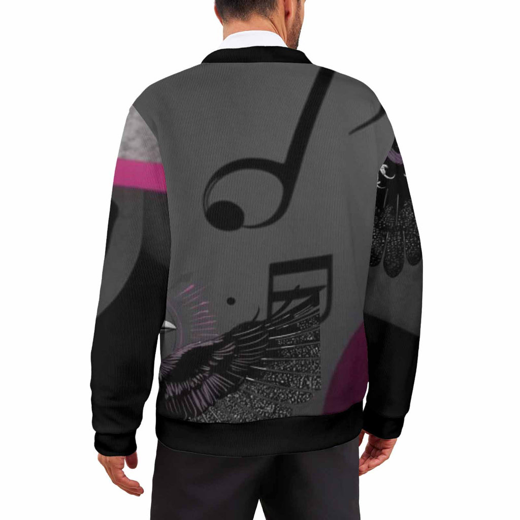 Men's Magenta Black And Gray Designer Cardigan
