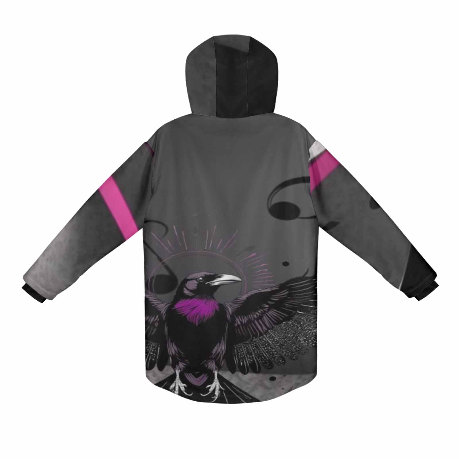 Men's mid-length magenta and gray fleece-lined jacket with black zipper and ribbed cuffs