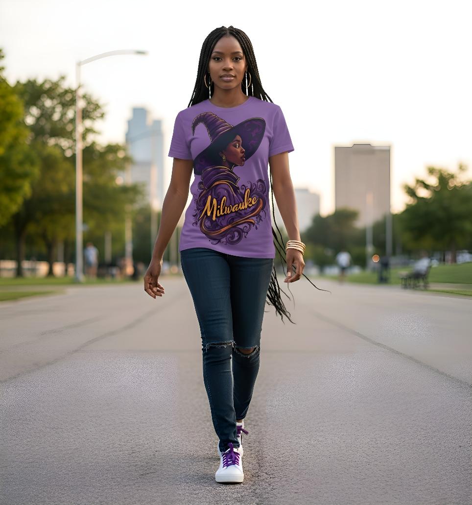 Witchy Unisex Tee - Magic Vibes, Purple Witch Design, Perfect for Halloween, Casual Wear, Unique Gift