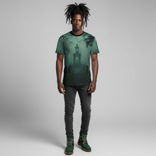 Load image into Gallery viewer, Eerie Cemetery Unisex Tees, Halloween T-Shirt, Gloomy Ghost Shirt, Spooky Apparel, Unique Graphic Tee
