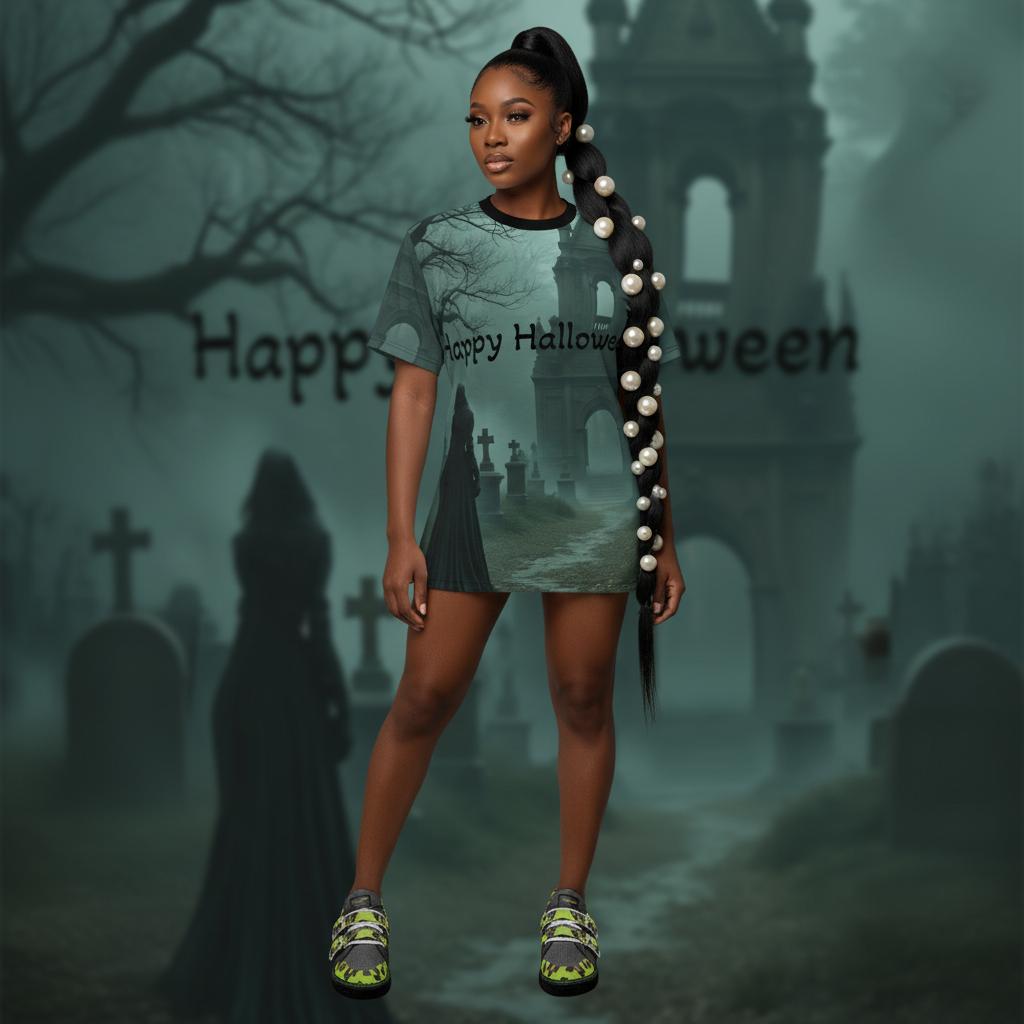 Halloween Unisex Tee, Spooky Graphic T-Shirt, Halloween Party Wear, Ghostly AOP Shirt, Gothic Casual Tee