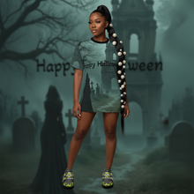 Load image into Gallery viewer, Halloween Unisex Tee, Spooky Graphic T-Shirt, Halloween Party Wear, Ghostly AOP Shirt, Gothic Casual Tee
