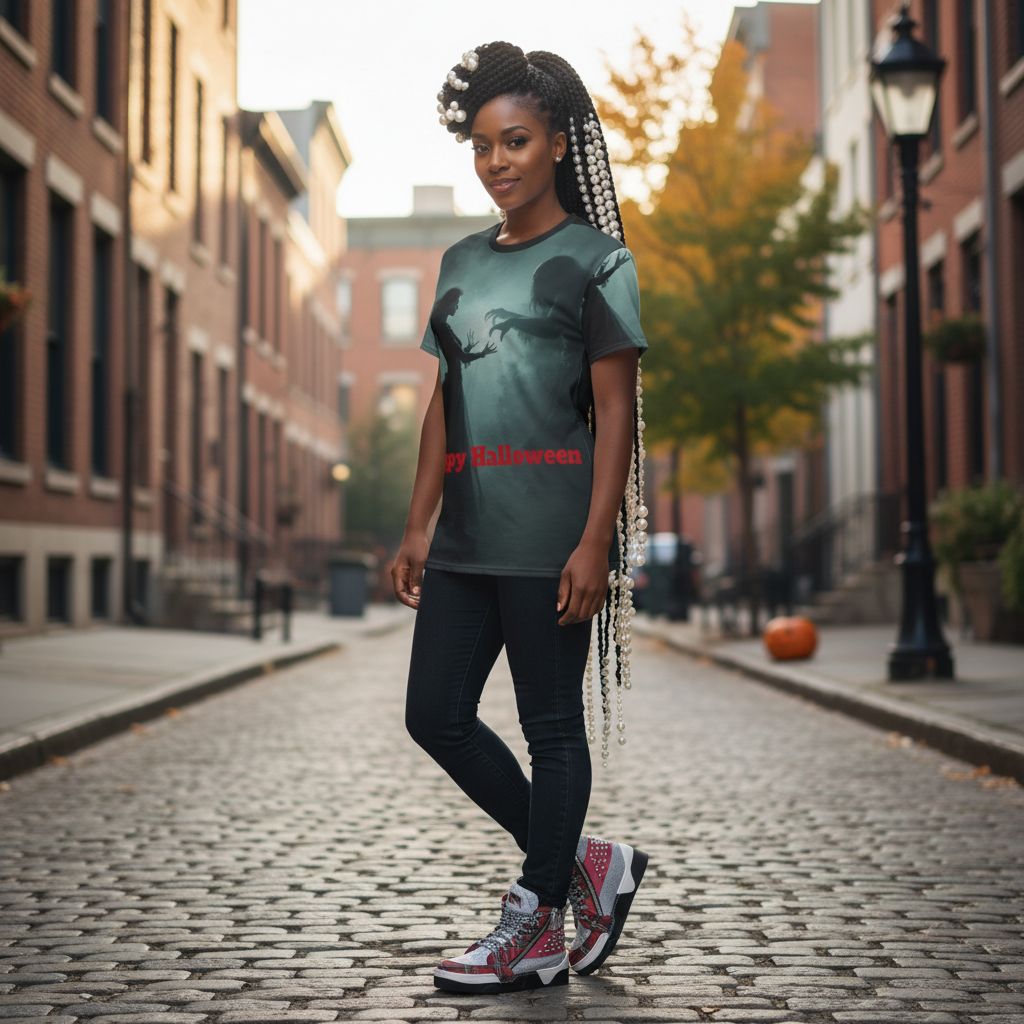 Halloween Unisex Cut & Sew Tee, Spooky Graphic T-Shirt, Fall Fashion, Halloween Costume, Unique Gift for Halloween Lovers