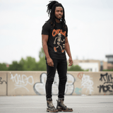 Unisex tee with Chicago skeleton all-over graphic, crew neck and regular fit for festival and streetwear