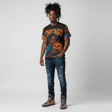 Unisex tee with Chicago-inspired spooky all-over print, crew neck and regular fit assembled in the USA