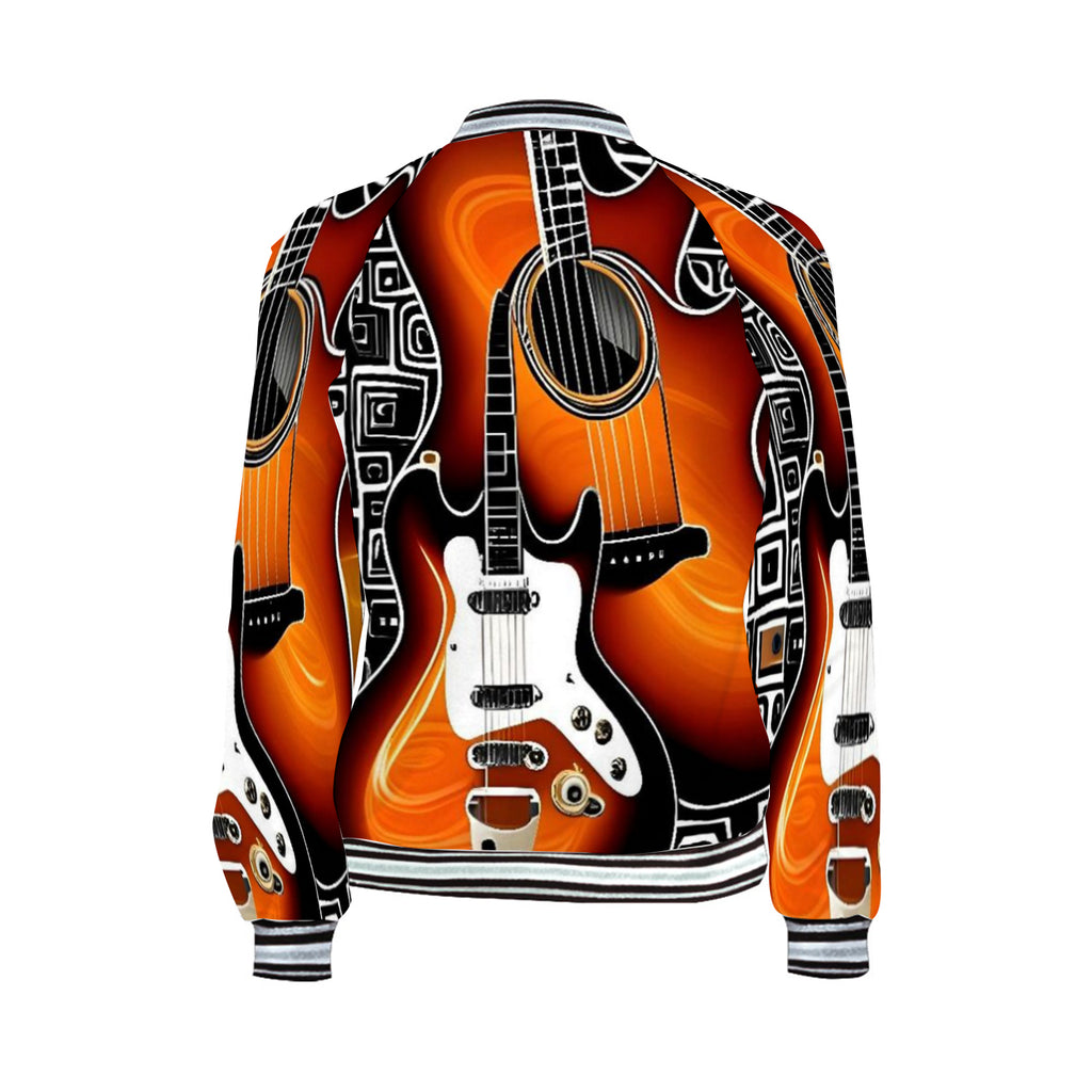 Rich and Rich Orange Graphic Guitar Women's Jacket with full zip and vibrant guitar design