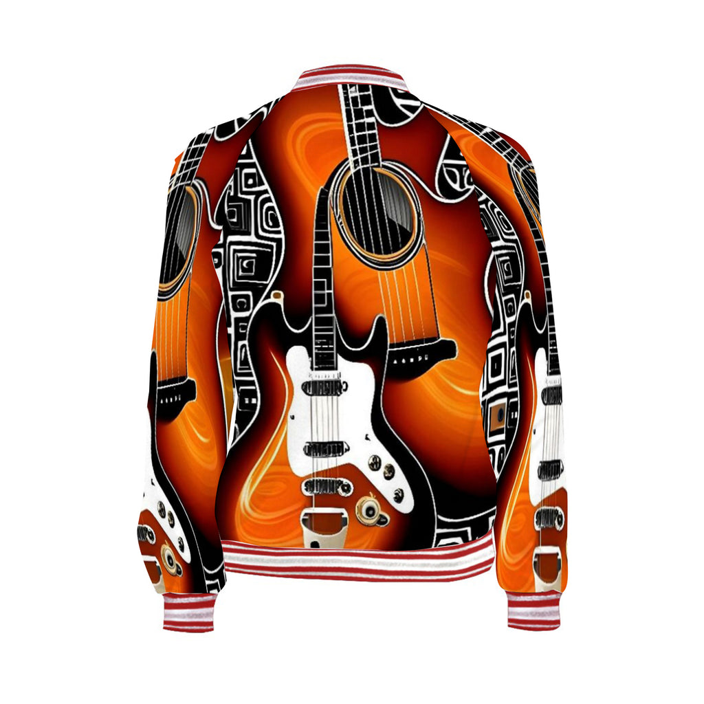 Rich and Rich Orange Graphic Guitar Women's Jacket with full zip and vibrant guitar design