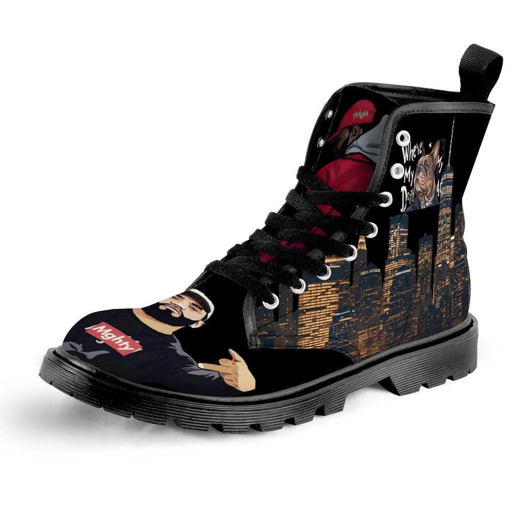 Rich and Rich Men's black canvas lace up boots with caricature design