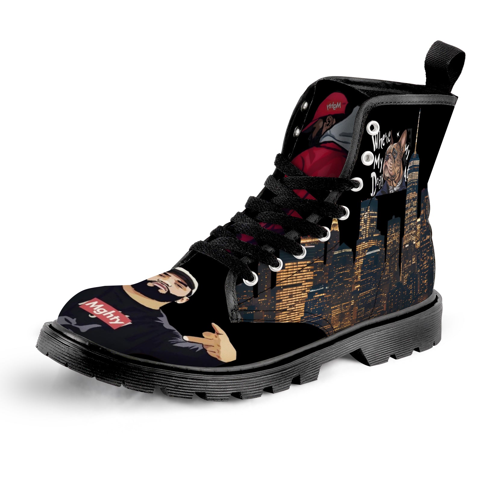 Rich and Rich Men's Lace Up Caricature Canvas Black Boots