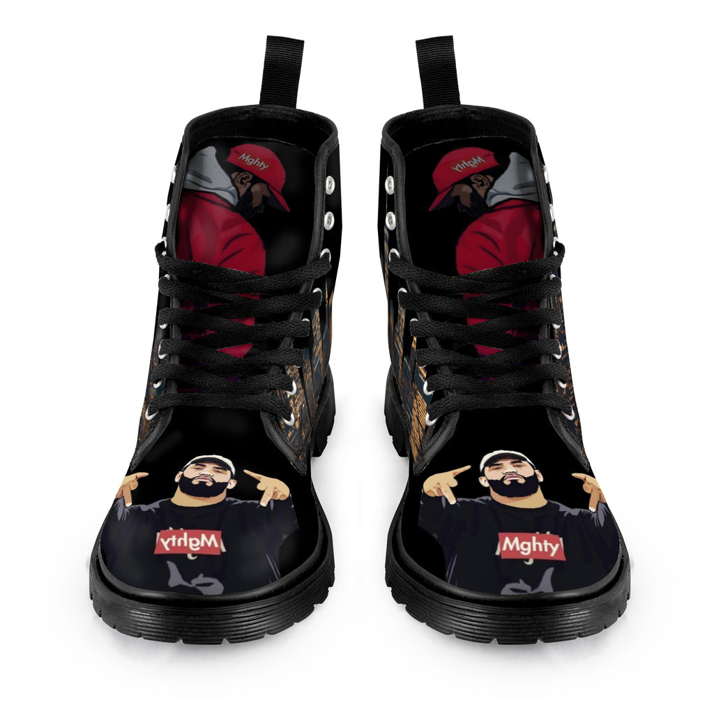 Rich and Rich Men's black canvas lace up boots with caricature design