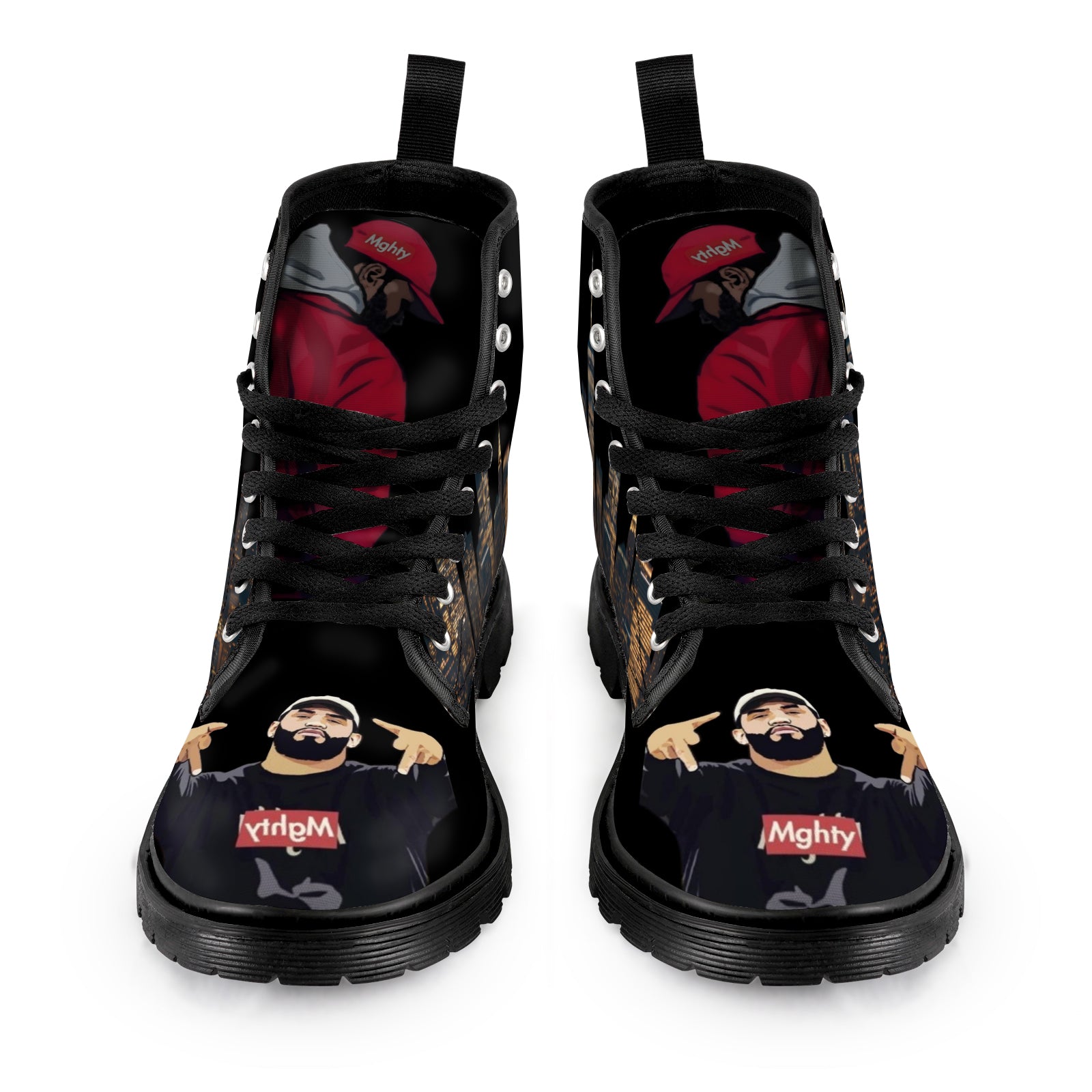 Rich and Rich Men's Lace Up Caricature Canvas Black Boots