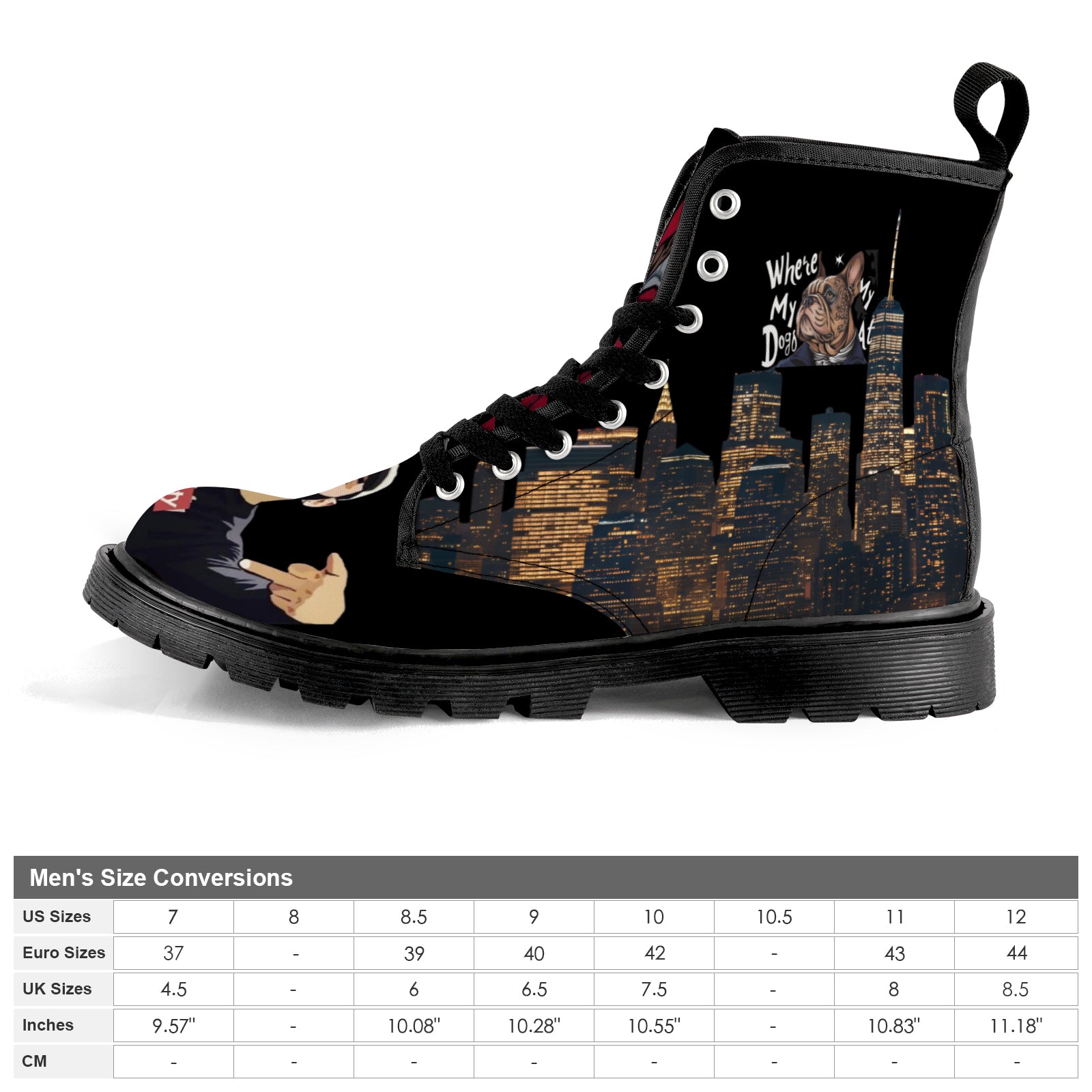 Rich and Rich Men's Lace Up Caricature Canvas Black Boots