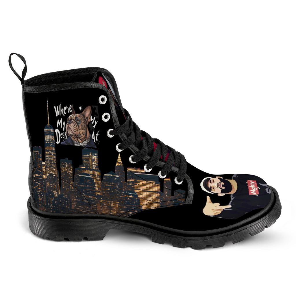 Rich and Rich Men's black canvas lace up boots with caricature design