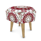 Hexagonal upholstered footstool with tribal print, FSC-certified birch frame and natural wood legs — alternate view
