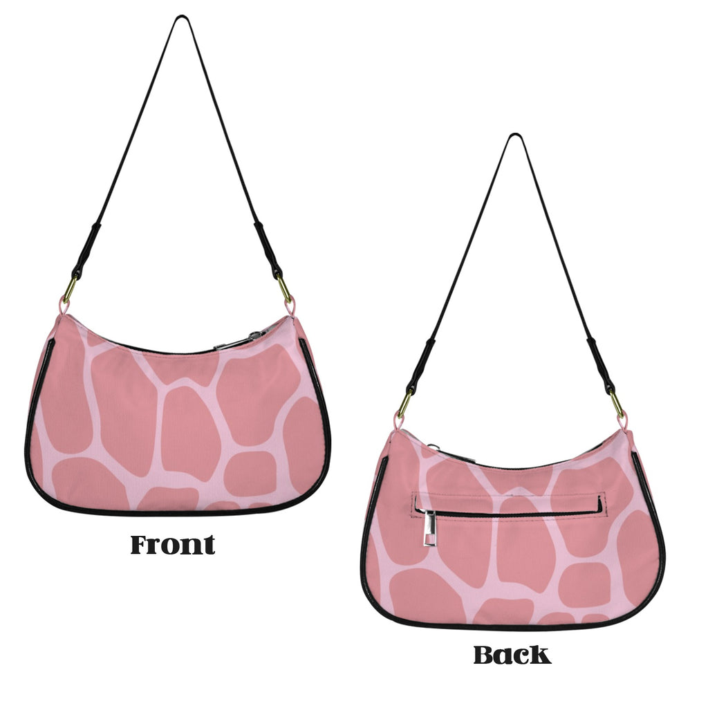 R&RH Pink Safari Print Women's Shoulder Bag with black strap and leather-edged trim
