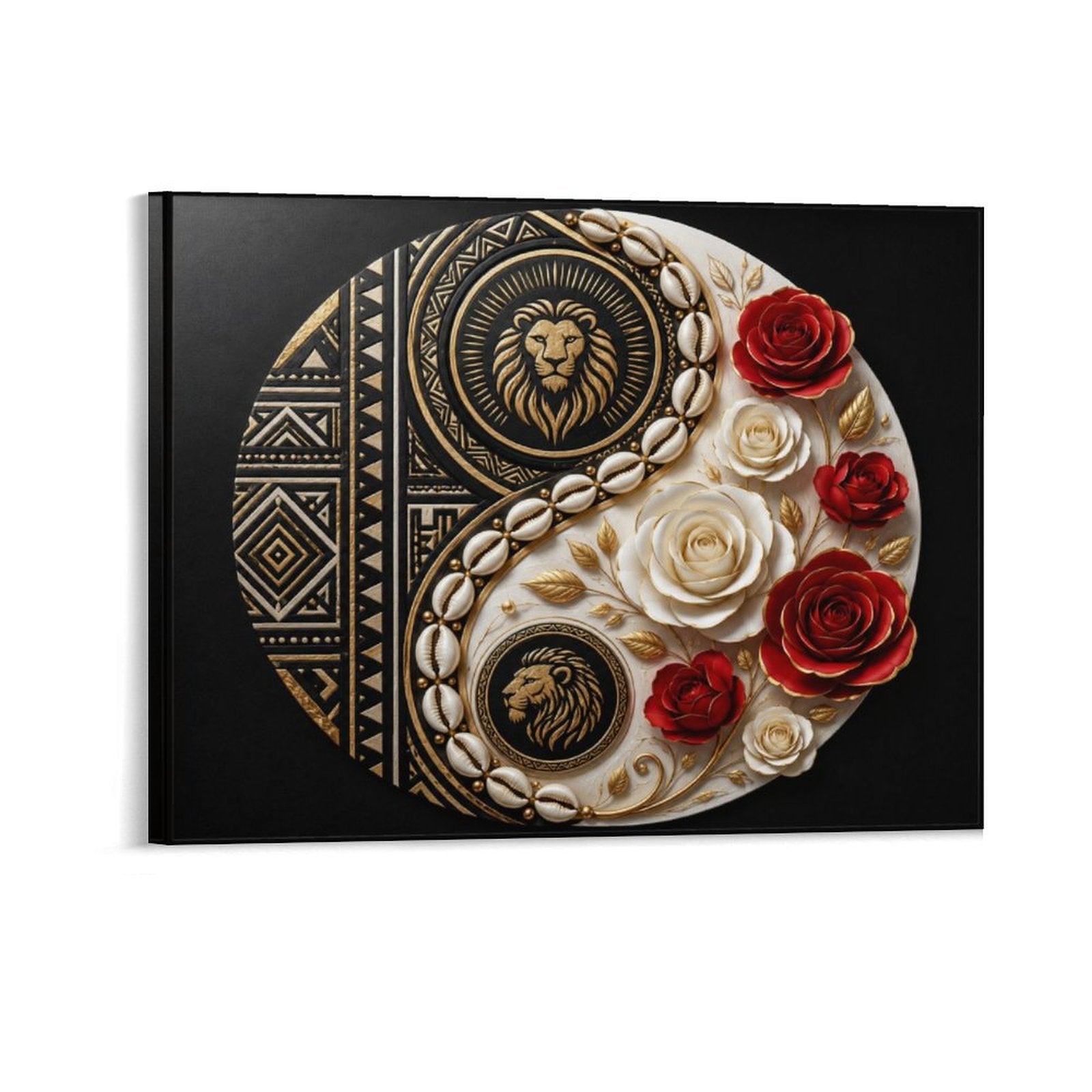 Rich and Rich Luxury Yin-Yang with Tribal Accents Framed Canvas Wall Art - Rich and Rich Homeopportunities