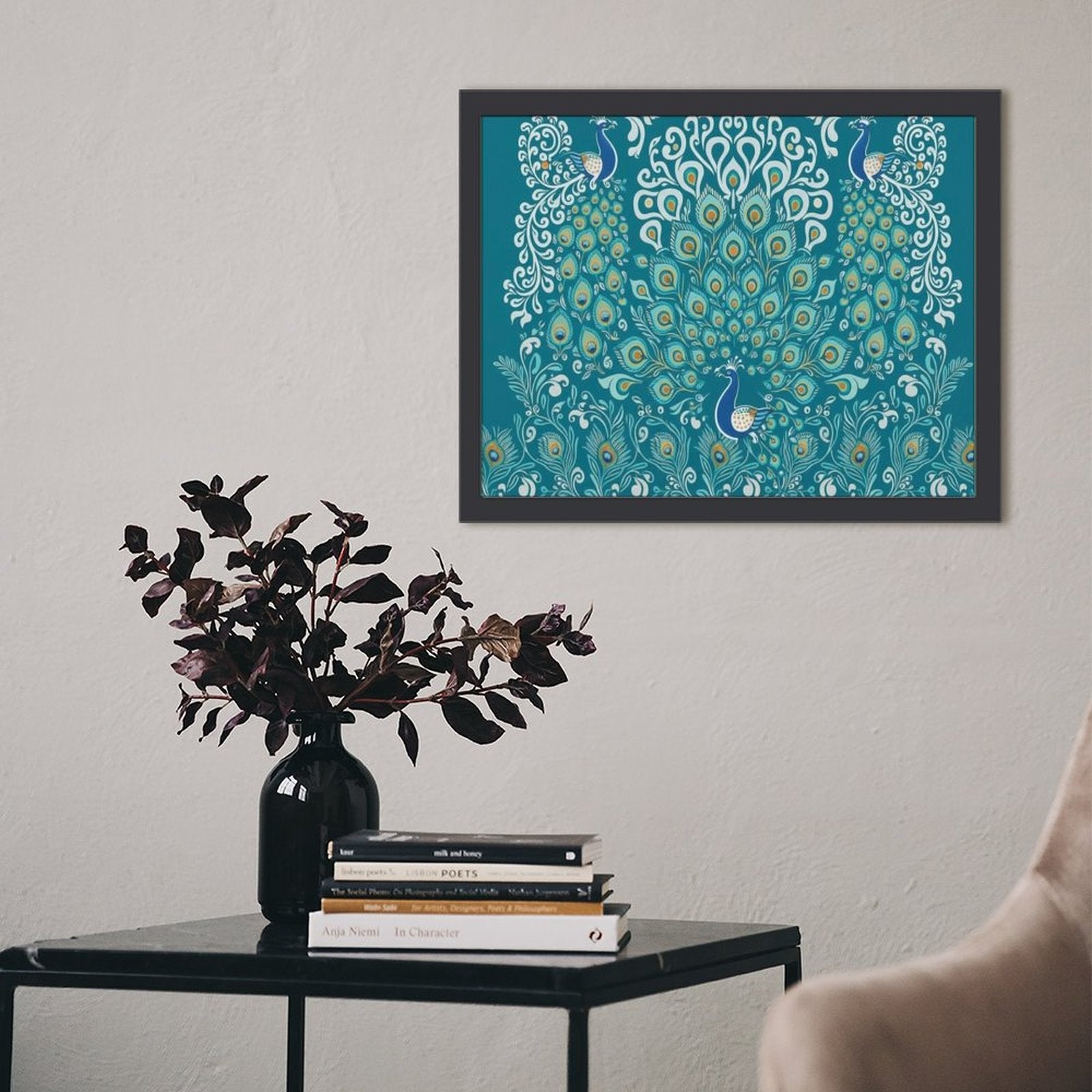 Rich and Rich Peacock wooden frame painting 40x30cm with vibrant peacock design